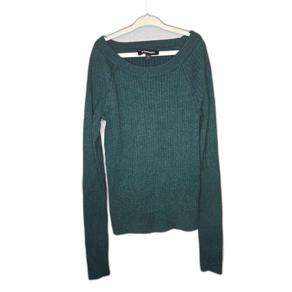 Express Sweaters - Express Women's Green Ribbed Long Sleeve Crewneck Sweater Size SP